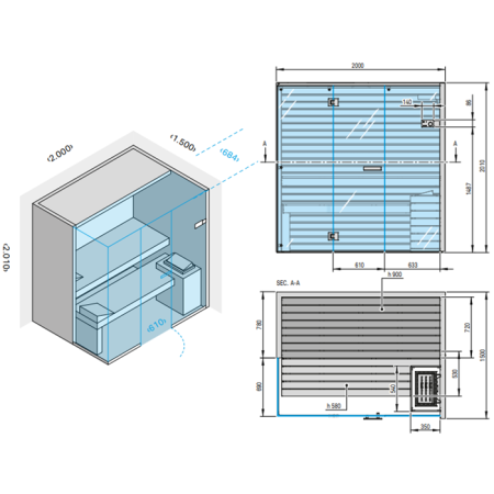 Effegibi Sky Corner 60 Био-Сауна 200x150xh201см, DX, отделка: канадский хемлок 