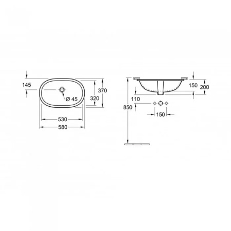 Villeroy&Boch O.novo Раковина встраиваемая под столешницу 530*320*205мм, с переливом, крепеж включен, цвет альпийский белый 