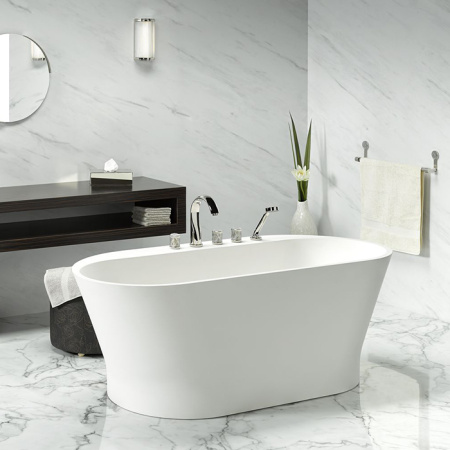 THG HIRONDELLES PLATINUM STAMPED Смеситель на борт ванны на 5 отверстий, двойной, с ручным душем, цвет Polished nickel 