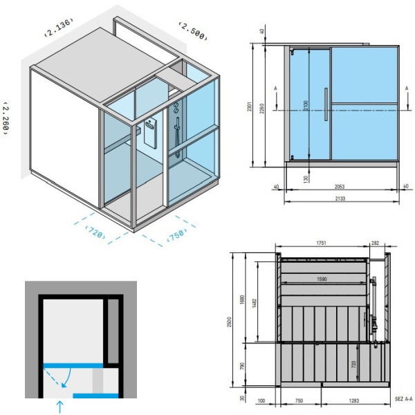 Effegibi Logica H Хаммам с душевой зоной, для ниши R.H. 214x250xh226см, отделка: Soft Sand 