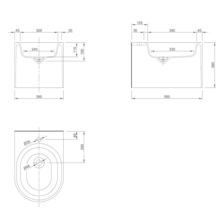 KNIEF Pearl Биде подвесное   560*390мм с 1 отв под смеситель,цвет:белый матовый 