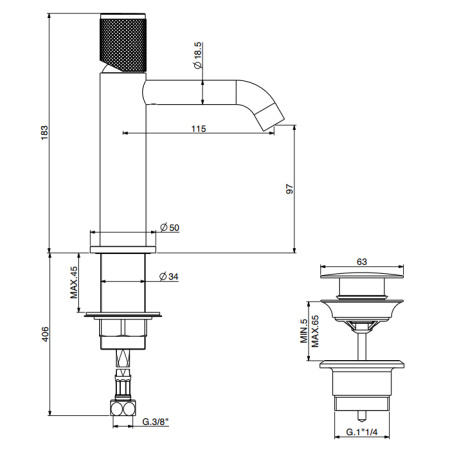 GATTONI MD Смеситель для раковины на 1 отверстие, ручка RONCO, высота излива 97,3 мм., с донным клапаном, цвет хром 