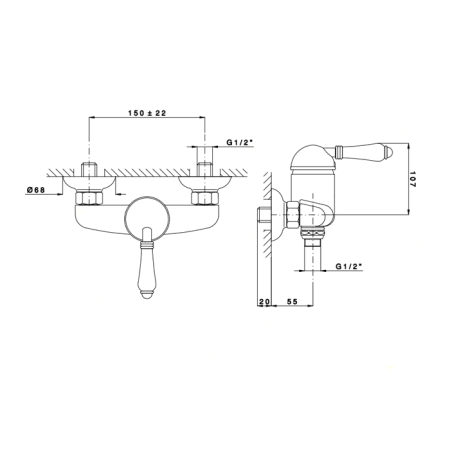 Nicolazzi Signal Смеситель для душа на 2 отверстия, настенный, вывод снизу 1/2", цвет: хром 