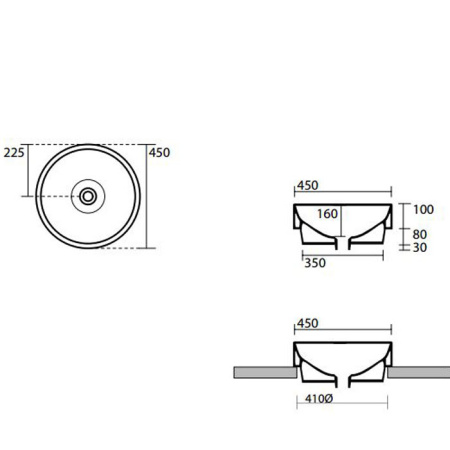 Kerasan Cento Раковина круглая, 45см, без отв под смес, без перелива накладная или встраиваемая, цвет: Bruno matt 