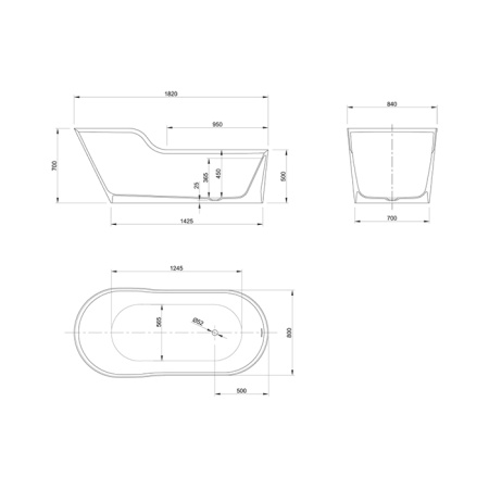 KNIEF Glow Ванна отдельностоящая ассимметричная правая  182х82х70/50см  со сливом, цвет белый матовый 
