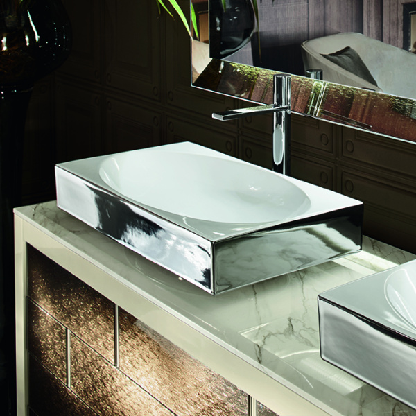 VITAGE milldue edition Ritz Тумба под 2 раковины 2090х548х741 мм, напольная, 4 ящика, цоколь сталь, рама глянц лак Mandorla, фасад стекло Golden crash 