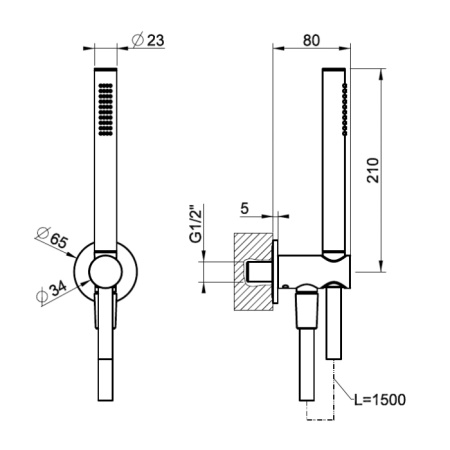 GESSI Душевой комплект с держателем с подводом воды, ручным душем и шлангом 1500 мм., цвет Copper Brushed PVD 