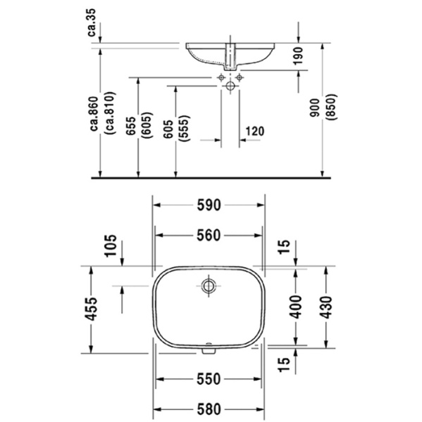 Duravit D-Code Раковина встраиваемая снизу 560x400мм, с перел., включая крепление ,Цвет: Белый (Спец.цена из наличия) 