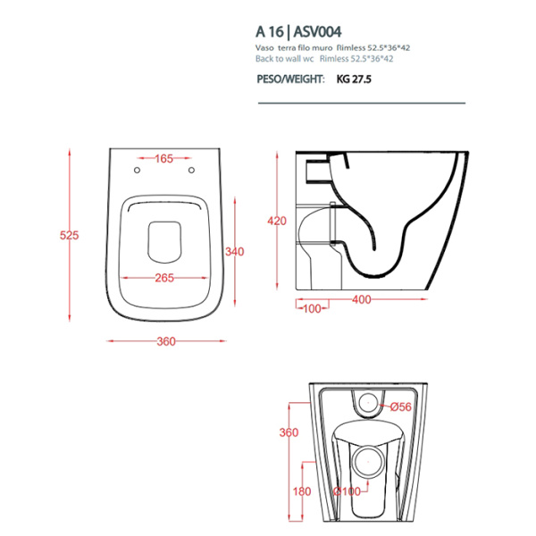 Artceram A16 Унитаз напольный Rimless 36х52 см, цвет: матовый белый 