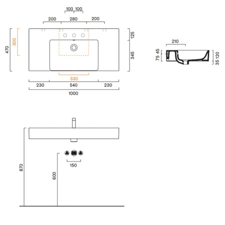 Catalano PREMIUM Раковина 100x47 чаша в центре, без отв. под смеситель, покрытие Cataglaze+, цвет белый глянцевый 
