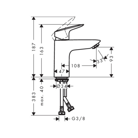 HG Logis Смеситель для раковины 100, однорычажный, без сливного набора, матовый черный 