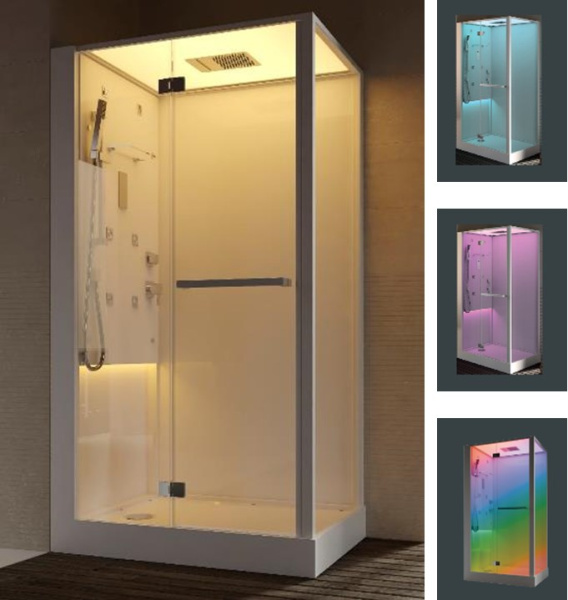 Jacuzzi Bali Душевая кабина с хамамом 120x80xh220см установка в любой угол, с хромотерапией, аудио, 4г/м форсунки, 2,56кВт цвет: бел/хром 