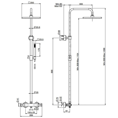 Fima Carlo Frattini Colonne doccia Душевая стойка, верхний душ 25х25см., с термостатическим смесителем, держателем и ручным душем, цвет: хром 