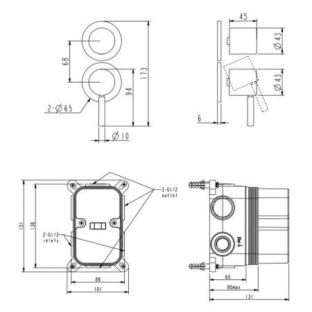 NEMO NM-2357CR Встраиваемый смеситель для душа/ванны из стены на 3 потребителя CHROME PLATED 