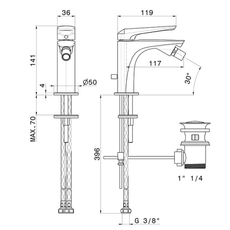 Newform Delta Zero Смеситель для биде с донным клапаном, цвет:  PVD glossy gold 