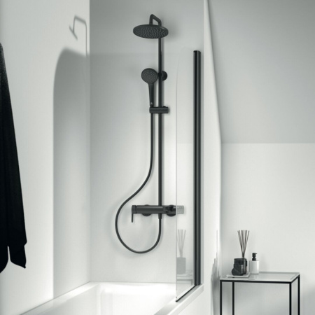 Ideal Standard Cerafine O Душевая система для ванны, ручным душем и шлангом, без термостата, руч.душ: 1 режим, верх. душ: 200 мм, цвет: чёрный матовый 
