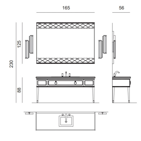 OASIS LUTETIA Столешница мраморная 1650х560х20 мм., с 1 отверстием для раковины, с 3 отверстиями для смесителя, мрамор Bianco Statuario 