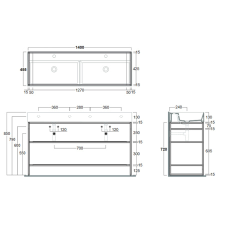 SIMAS AGILE Структура металлическая 141x46xh72 см, напольная, для раковины AG141, с 2 полками, цвет черный матовый 