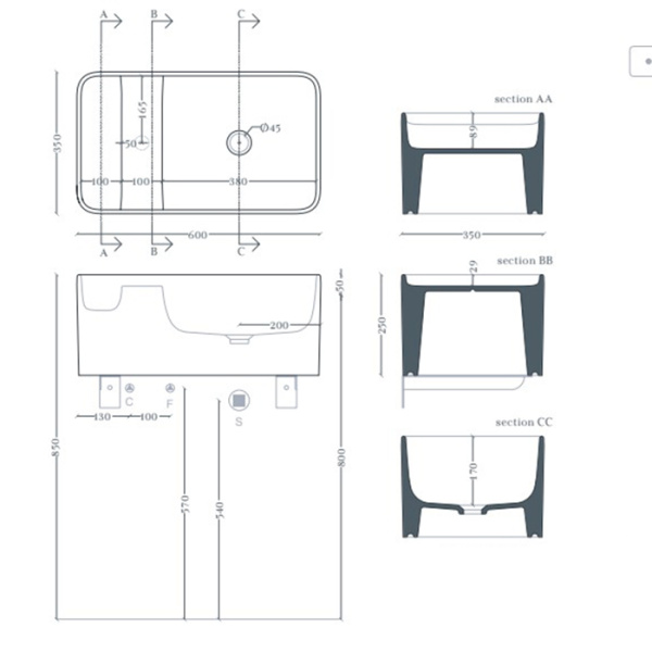 ARTCERAM BROOKLYN Раковина накладная 60х35х25 мм, без отв под смеситель, цвет белый+покр SANIGLAZE 