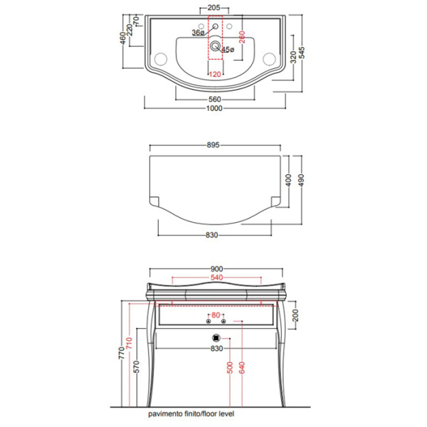 KERASAN Retro, раковина 100*54,5см с 1 отв., цвет: черный блестящий 