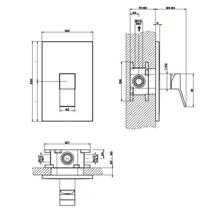 Gessi Внутренняя часть встраиваемого однорычажного смесителя 
