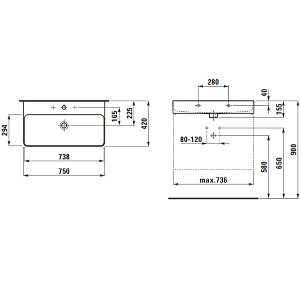 Laufen VAL Раковина 750х420х115мм с 1 отв. под смеситель, цвет: белый 