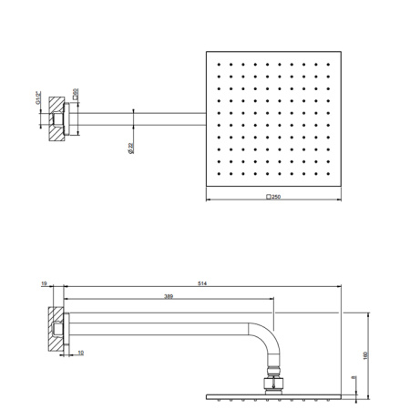 GESSI Rilievo Душевая головка шарнирная для настенного крепления 250x250 мм на 1/2", цвет: хром 