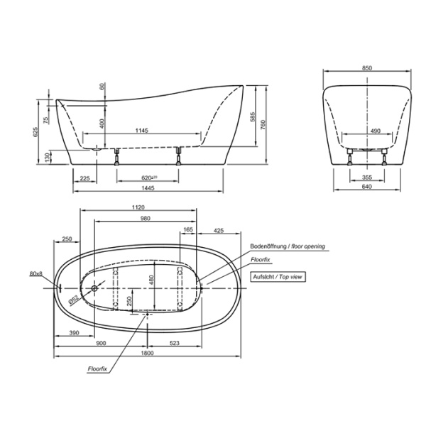 Knief Relax Ванна отдельностоящая 1800х850х60см, с щелевым переливом, цвет белый (продавать со сливом 0100-091-06) 