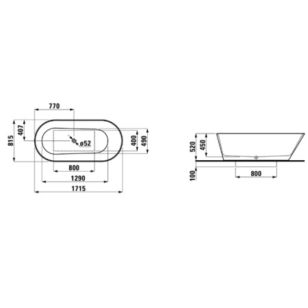 Laufen Kartell Ванна 1715x815x450мм, свободностоящая, с слив-переливом,  материал: композит, цвет: белый (СПЕЦЦЕНА с нашего склада!) 