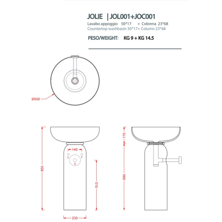 Artceram JOLIE Кольцо для колонны(пристенный монтаж) , цвет черный матов + ДОННЫЙ клапан- цвет хром (Со склада продаем с раковиной и колонной!) 