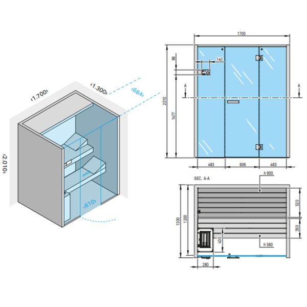 Effegibi Sky 40 Сауна 170x130xh201см, отделка: канадский хемлок 