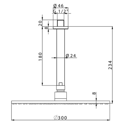 Верхний душ D300 мм с потолочным держателем L180 мм, цвет золото брашированное 