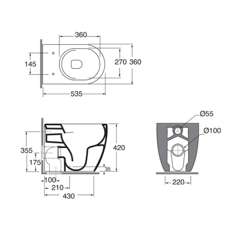 AZZURRA COMODA Унитаз приставной 53x36см c креплением VFV,Easy Clean, цвет белый 