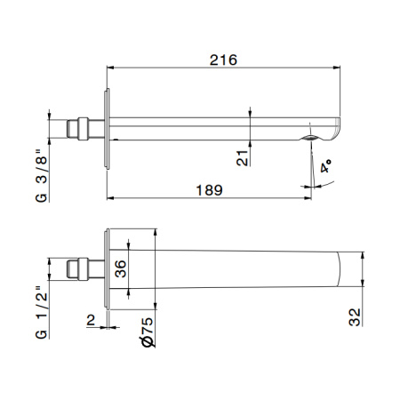 Newform Haka Излив для раковины из стены, длина 189 мм, с подключением на 1/2”, цвет: черный матовый 