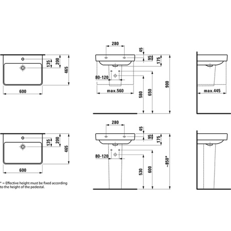 LAUFEN PRO S Раковина 600х465х95 мм., подвесная, с 1отв для смесит, с переливом, цвет белый (последние 6шт продаем с меб 4.0223.2.110.26!) 