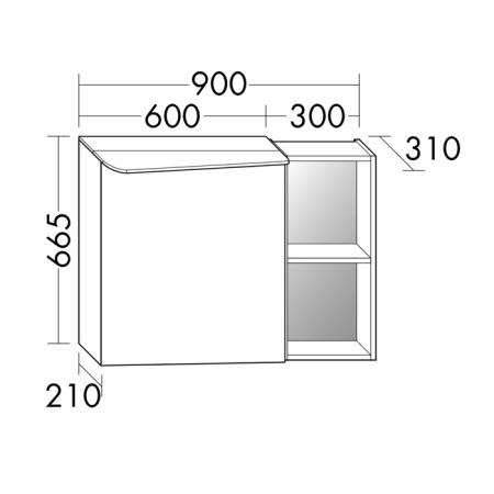BurgBad Badu Зеркальный шкаф 900х310х665 мм, 1 зерк дверь,1 стойка с 1 полкой,светод осве-е сверху,выкл/розетка, стекл полки, цвет K0463 дуб фланелевы 
