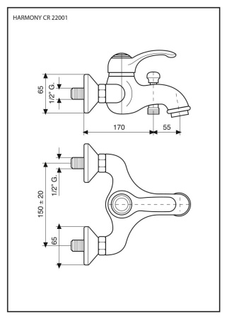 Emmevi Harmony, однорычажный смеситель для ванны (излив 22,5 см), без набора для душа, цвет белый-хром 