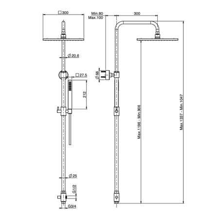 Fima Carlo Frattini Colonne doccia Душевая стойка, верхний душ 30х30см., с ручным душем, цвет: чёрный матовый 
