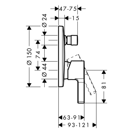 HG Metris S Смеситель для ванны, встраиваемый, переключатель вакумный, внешняя часть, с защитой EN1717, цвет: хром 