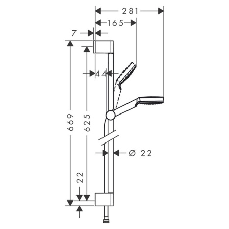HG Crometta Vario Unica Душевой набор: штанга 650mm, ручной душ, 1jet (Rain), шланг, цвет: белый/хром 