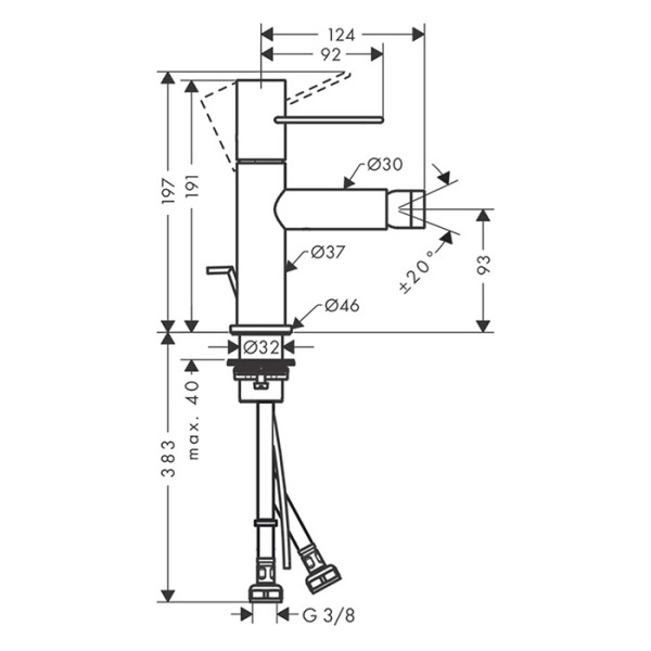 AX Uno Смеситель для биде на 1 отв., однорычажный, с донным клапаном, цвет: шлифованный никель 