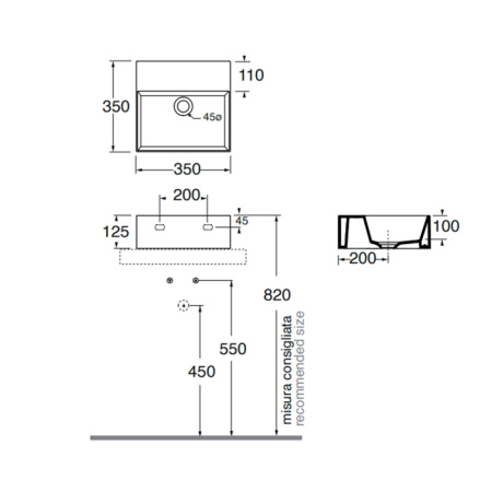 AZZURRA ELEGANCE Squared раковина накладная  35×35×H12,5 см без отв. под смеситель ,цвет белый 