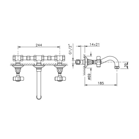 Nicolazzi Petit Mont Blanc Смеситель настенный для раковины с 2мя ручками, цвет: хром (внешняя часть) 