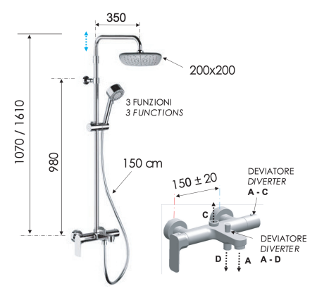 Душевая система c изливом Remer Infinity I34AAD20 