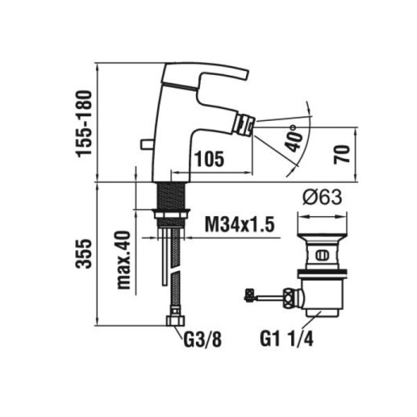 Laufen Curvepro смеситель для биде с донным клапаном, цвет хром 