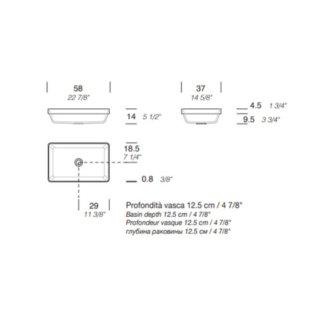 MILLDUE  Раковина  BASIC R58 встраиваемая сверху из CERAMILUX ,58х37х4,5 см, без отв для смесителя, цвет белый матовый 