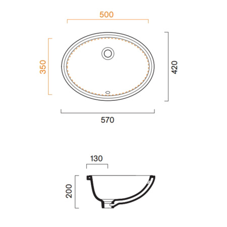 Catalano Italy Раковина 57*42см встраиваемая под столешницу с переливом, без крепежа, покрытие Cataglaze+, цвет белый глянцевый 
