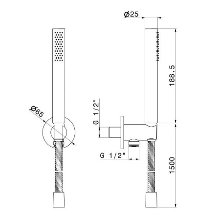 Kerama Marazzi Ручной душ ETERNA с держателем для лейки, шлангом и выходом для подачи воды, нержавеющая сталь 