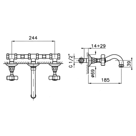 Nicolazzi Petit Mont Blanc  Смеситель настенный для раковины с 2мя ручками, цвет: Bronze Plated 