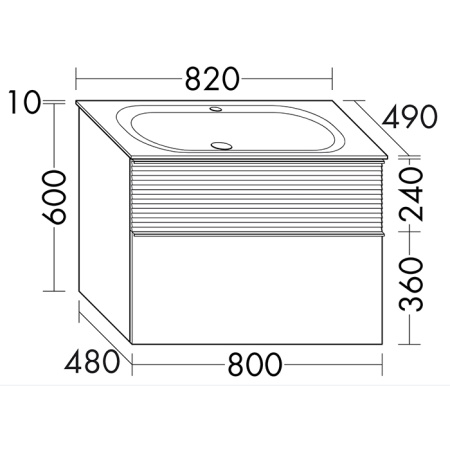 Burgbad Fiumo База с раковиной с 1 отв под смес 820х490х610 мм , верхний ящик в цвете FOT45, нижний ящик и база цвет F3956, ручки G0223 белый матовый 